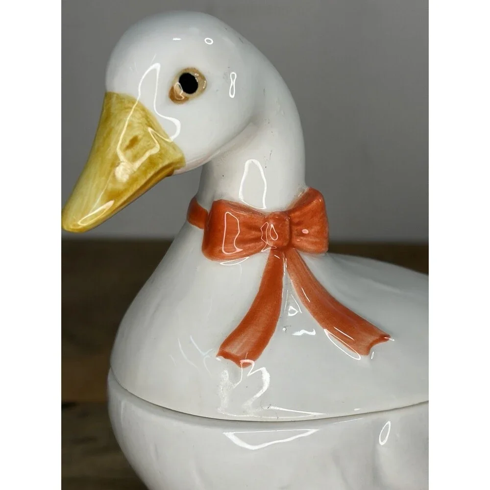 2 Otagiri JAPAN Ceramic Goose Condiment/jelly/ Trinket Jars Rare Musical Geese
